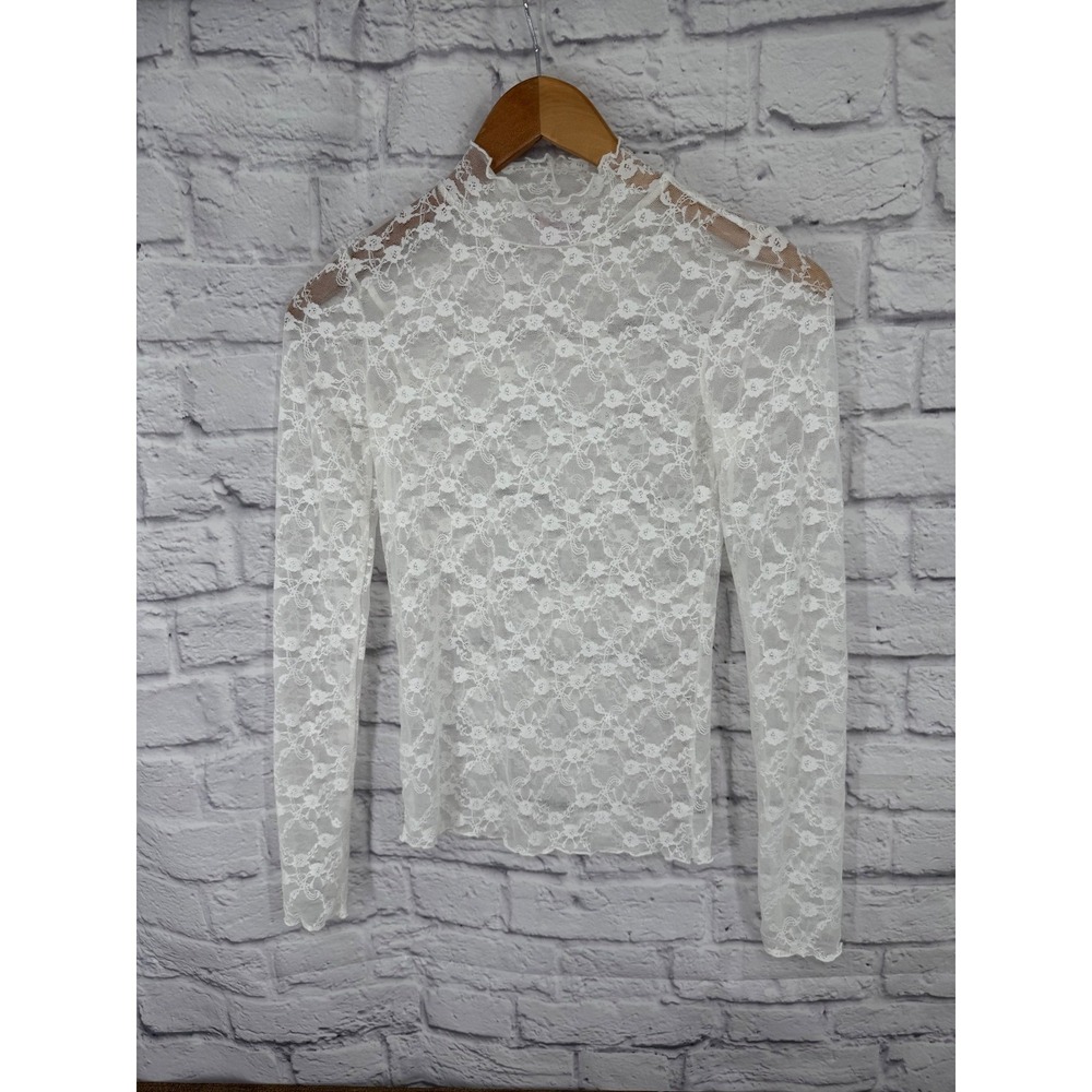 Out From Under Lace Mesh Top Sz S White Sheer Mock Neck Y2K Coquette Ballet Core